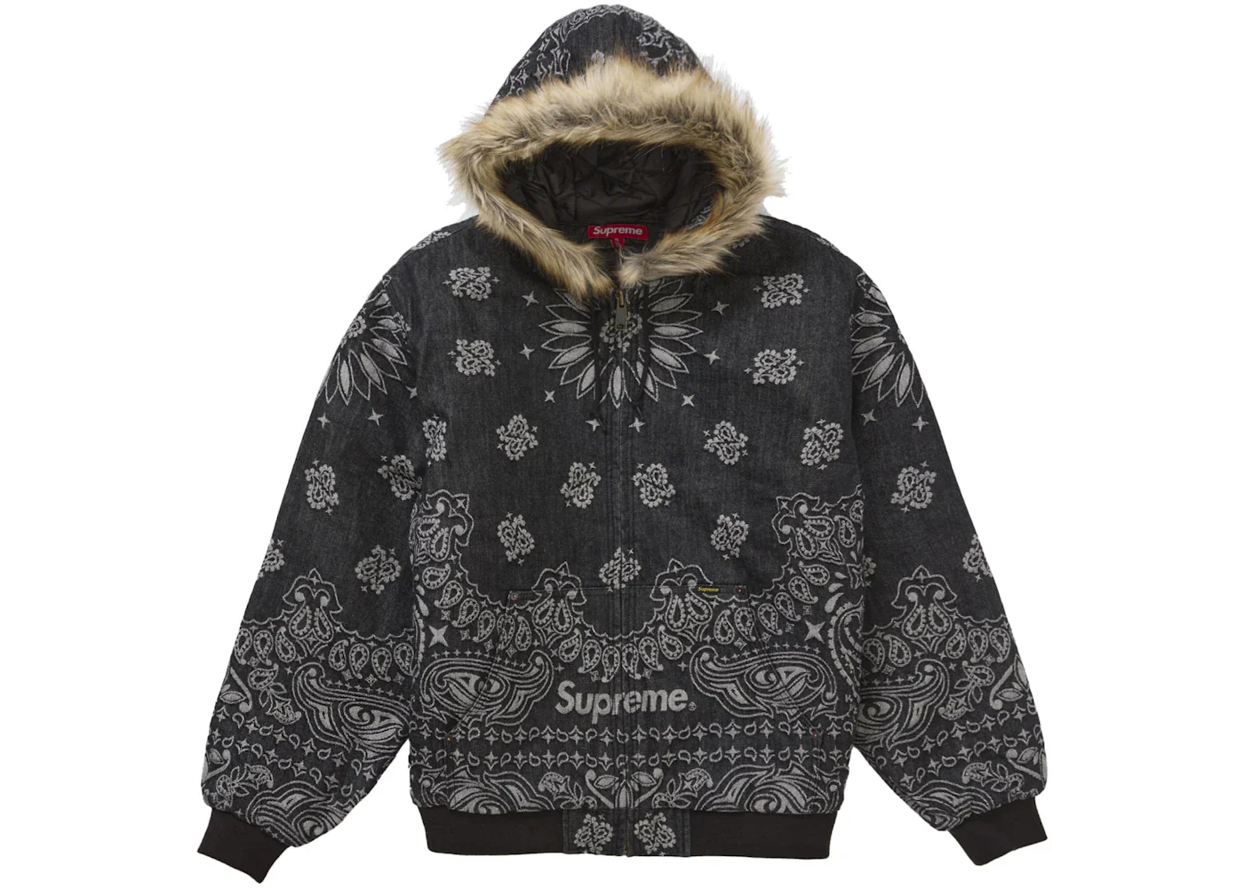 Supreme Bandana Jacquard Denim Hooded Work Jacket Black - immagine 2